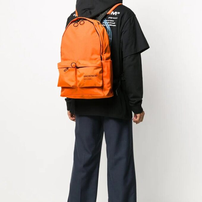 20 Slogan Alphabet Printing Industrial Style Multiple Pockets Backpack Schoolbag Orange