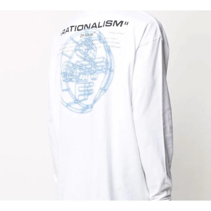 3D Logo Printing Round Neck Long Sleeves Unisex White