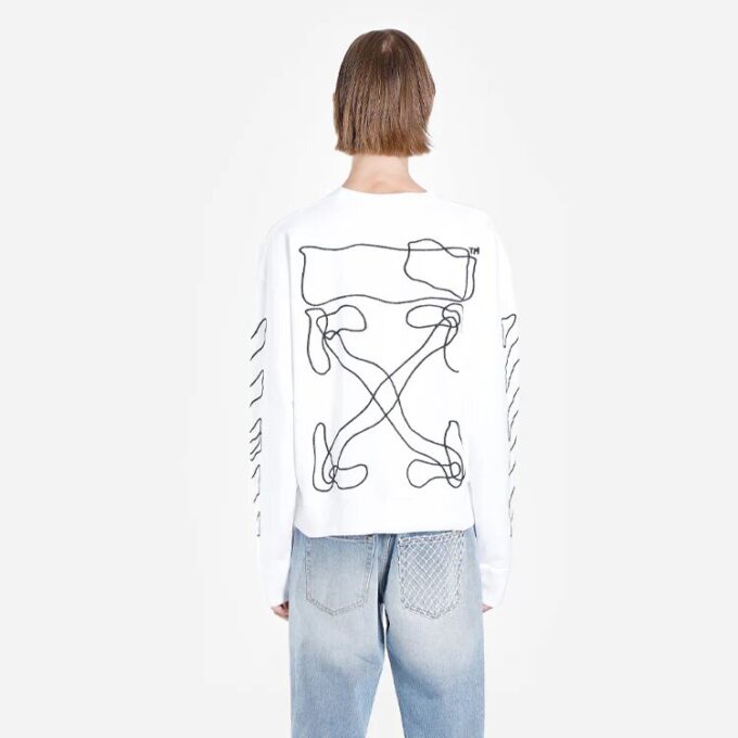 Abstract Arrows Sweatshirt Arrow Long Sleeves Pullover White