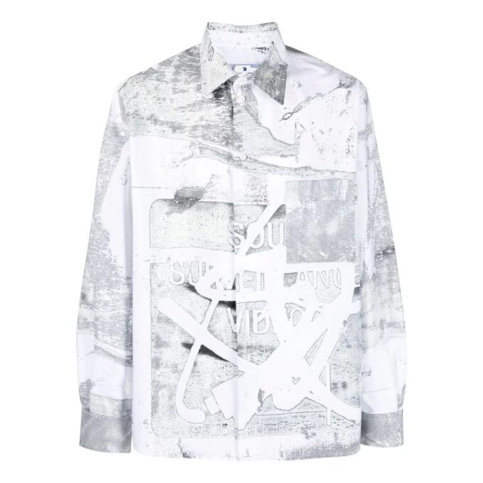 Abstract Print Button Front Shirt