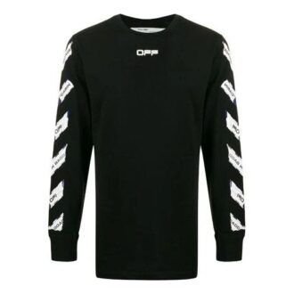 Airport Tape Printing Stripe Round Neck Black