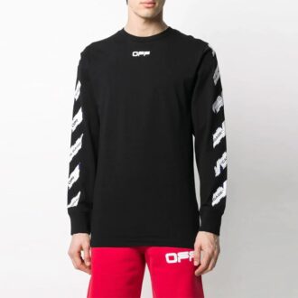 Airport Tape Printing Stripe Round Neck Black