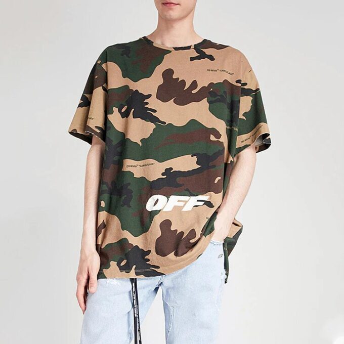 Alphabet Embroidered Short Sleeve Unisex Camouflage