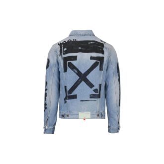 Alphabet Logo Pattern Printing Cotton Washed Denim Jacket Blue