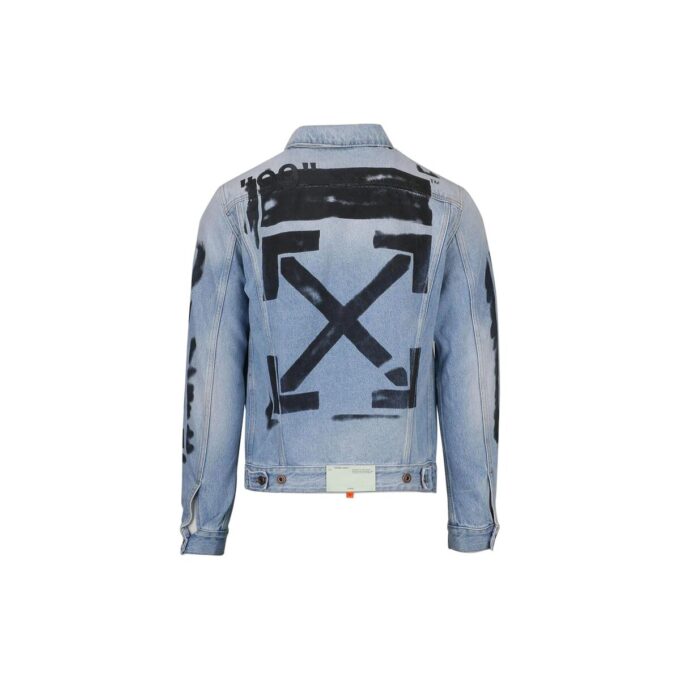 Alphabet Logo Pattern Printing Cotton Washed Denim Jacket Blue
