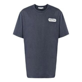 Alphabet Logo Printing Short Sleeve Loose Fit Navy Blue