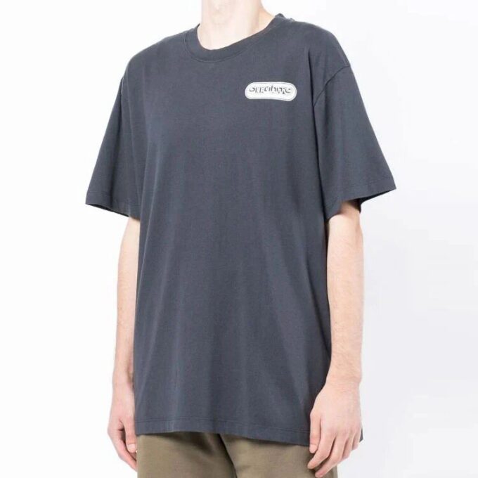 Alphabet Logo Printing Short Sleeve Loose Fit Navy Blue