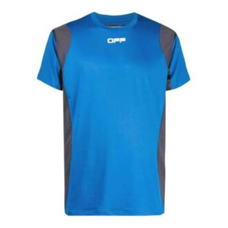 Alphabet Pattern Colorblock Round Neck Short Sleeve Blue Gray