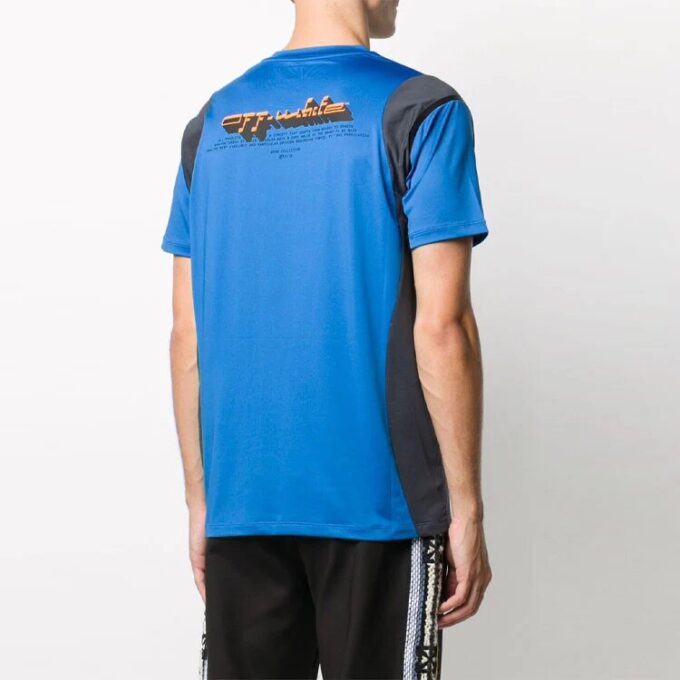 Alphabet Pattern Colorblock Round Neck Short Sleeve Blue Gray