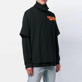 Alphabet Pattern Printing Zipper lapel Long Sleeves Black