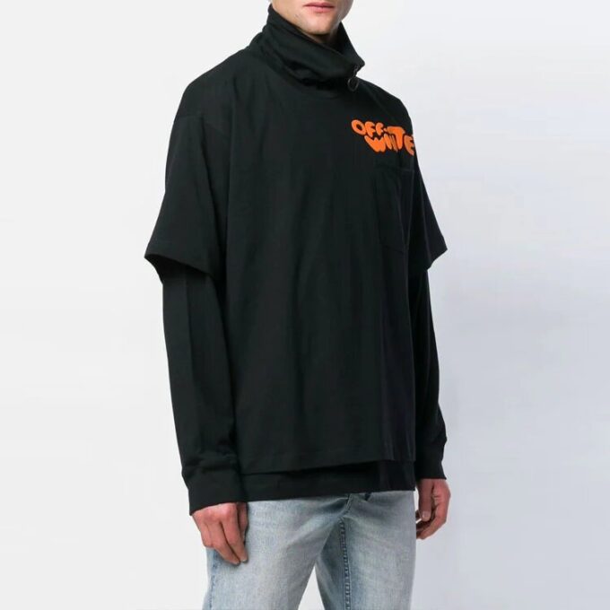 Alphabet Pattern Printing Zipper lapel Long Sleeves Black