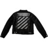 Alphabet Patterned Turn Down Collar Denim Jacket “Black”