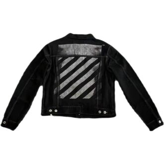 Alphabet Patterned Turn Down Collar Denim Jacket “Black”