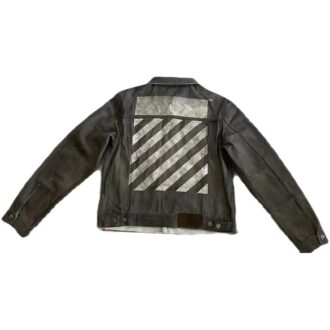 Alphabet Patterned Turn Down Collar Denim Jacket “Grey”