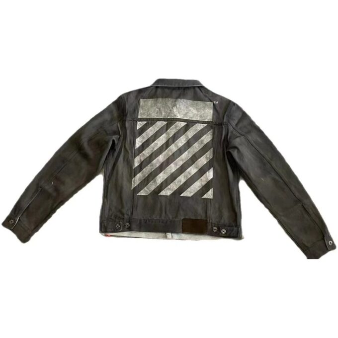 Alphabet Patterned Turn Down Collar Denim Jacket “Grey”