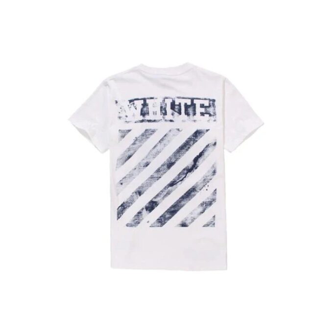 Alphabet Waves Printing Round Neck Casual Short Sleeve White T-Shirt