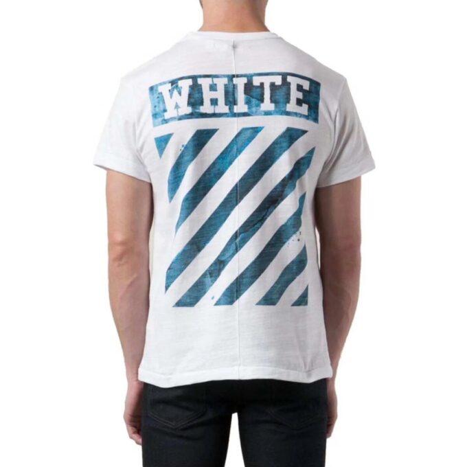 Alphabet Waves Printing Round Neck Casual Short Sleeve White T-Shirt