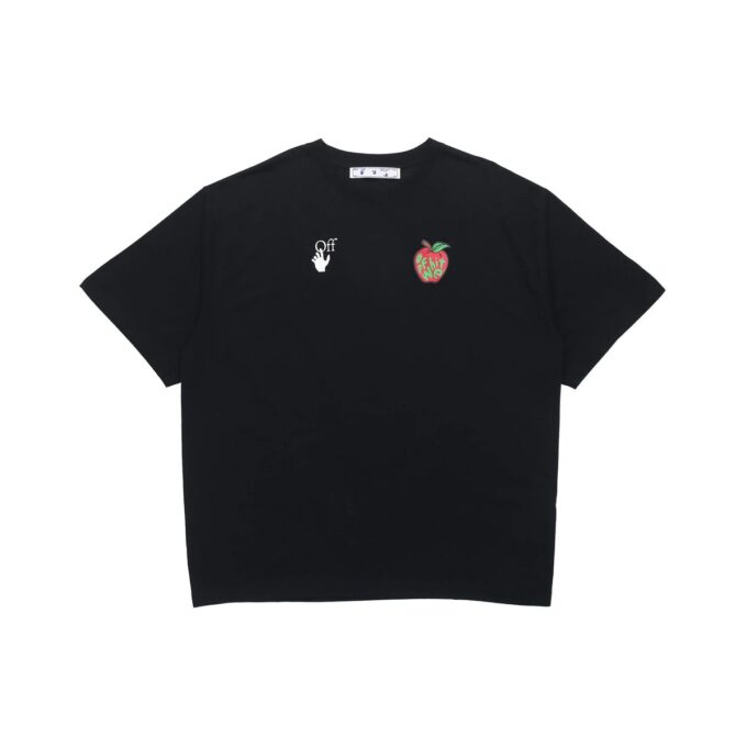 Apple Printing Arrow Short Sleeve Loose Fit Black