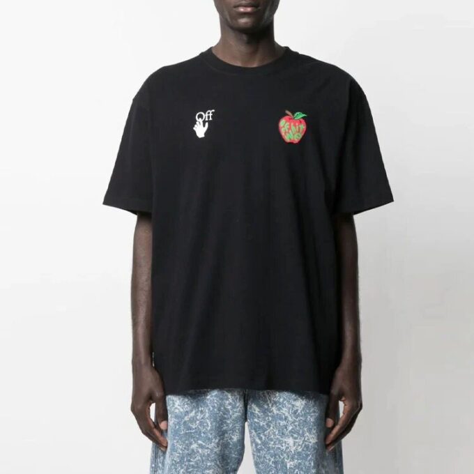 Apple Printing Arrow Short Sleeve Loose Fit Black