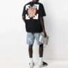 Apple Printing Arrow Short Sleeve Loose Fit Black