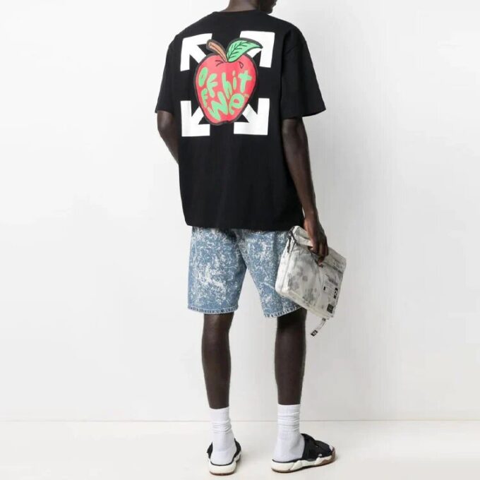 Apple Printing Arrow Short Sleeve Loose Fit Black