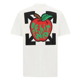 Apple Printing Short Sleeves Relaxed Fit Mens White