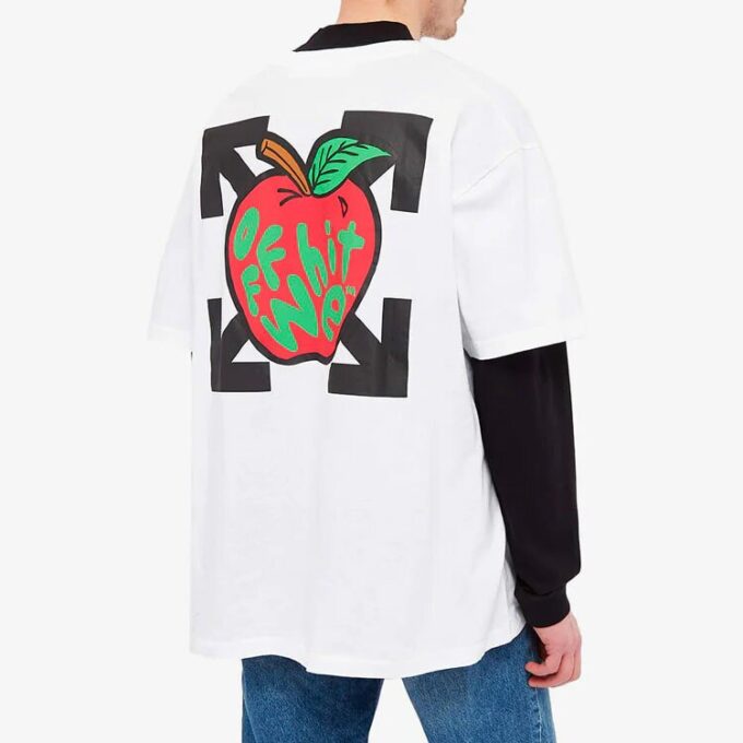 Apple Printing Short Sleeves Relaxed Fit Mens White