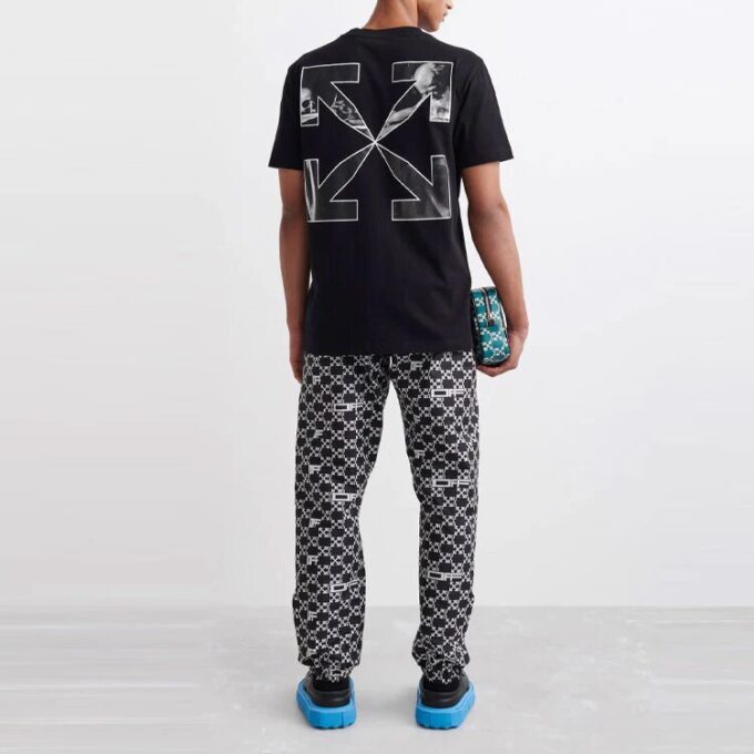 Arrow Logo Printing Round Neck Pullover Short Sleeve Loose Fit Black