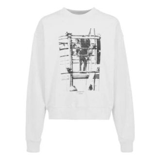 Arrow Pattern Printing Cotton Round Neck Long Sleeves White