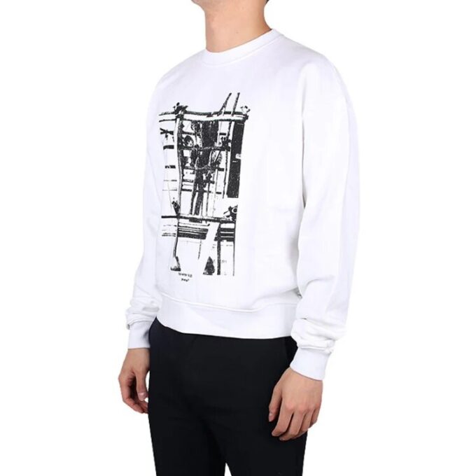 Arrow Pattern Printing Cotton Round Neck Long Sleeves White