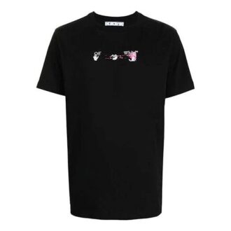 Arrow Pattern Round Neck Tee “Black White Pink”