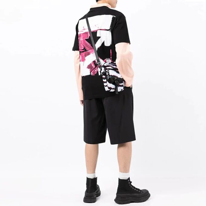 Arrow Pattern Round Neck Tee “Black White Pink”
