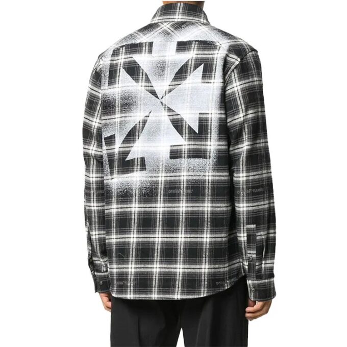Arrow Printing Plaid Long Sleeves Shirt Black