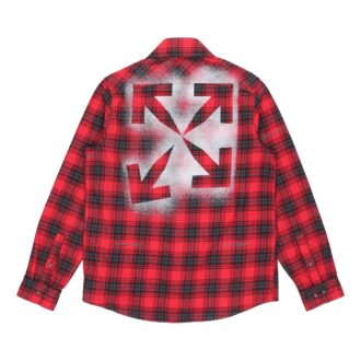 Arrow Printing Plaid Long Sleeves Shirt Red