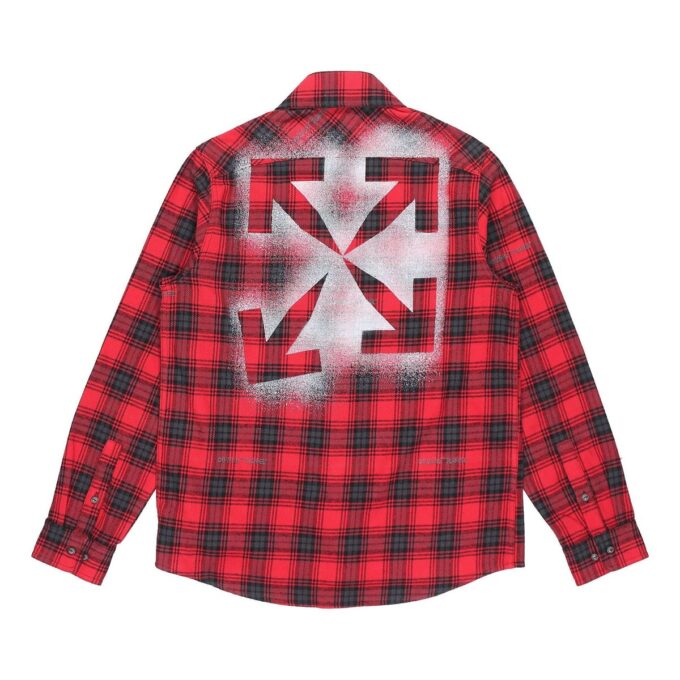 Arrow Printing Plaid Long Sleeves Shirt Red