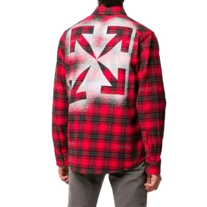 Arrow Printing Plaid Long Sleeves Shirt Red