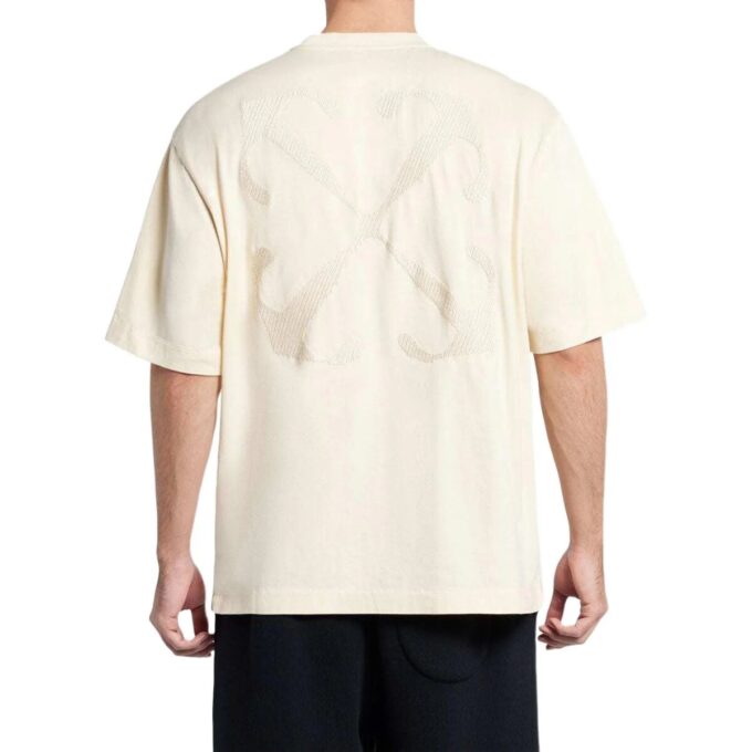 Arrows-embroidered Cotton T-shirt “Angora White”