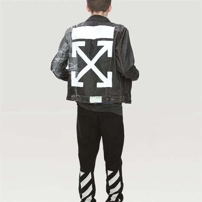 Arrows Slim Denim Jacket Embroidered Logo Printing Black