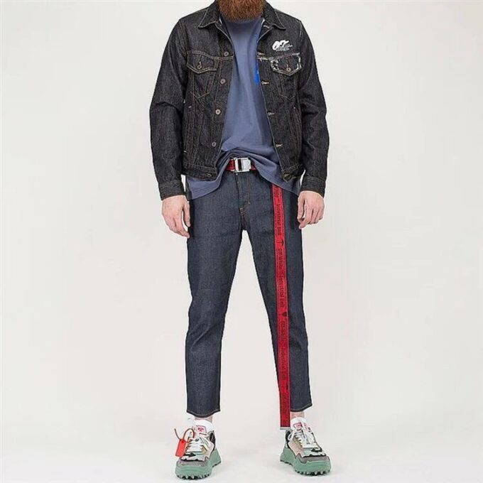 Arrows Slim Denim Jacket Embroidered Logo Printing Black