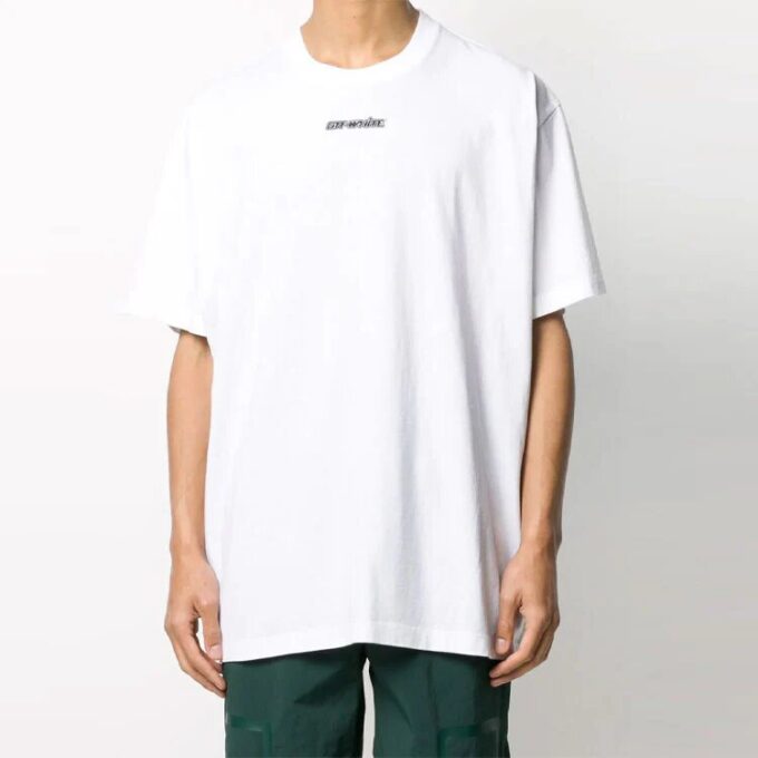 Back Arrow Pattern Printing Round Neck Short Sleeve Loose Fit White