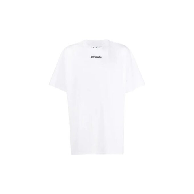 Back Arrow Printing Pattern Round Neck Short Sleeve Loose Fit White