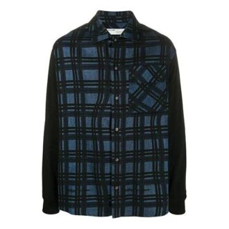 Back Arrow Printing Plaid Shirt Navy Blue