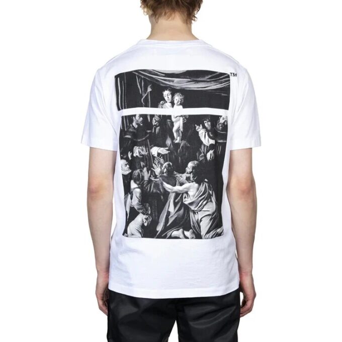 Back Black White Painting Short Sleeve White