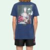 Back Photo Printing Short Sleeve Blue