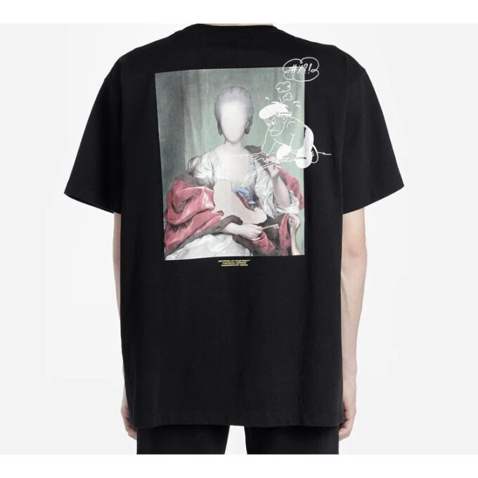 Back Photo Printing Short Sleeve Loose Fit Black