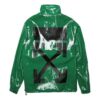 Back Printing Half Zipper Stand Collar Loose Fit Green