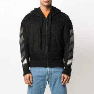 Back Printing hooded Knit Jacket Black