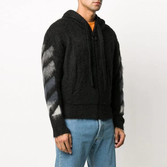 Back Printing hooded Knit Jacket Black