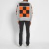 Back Printing Plaid Round Neck Pullover Version Gray