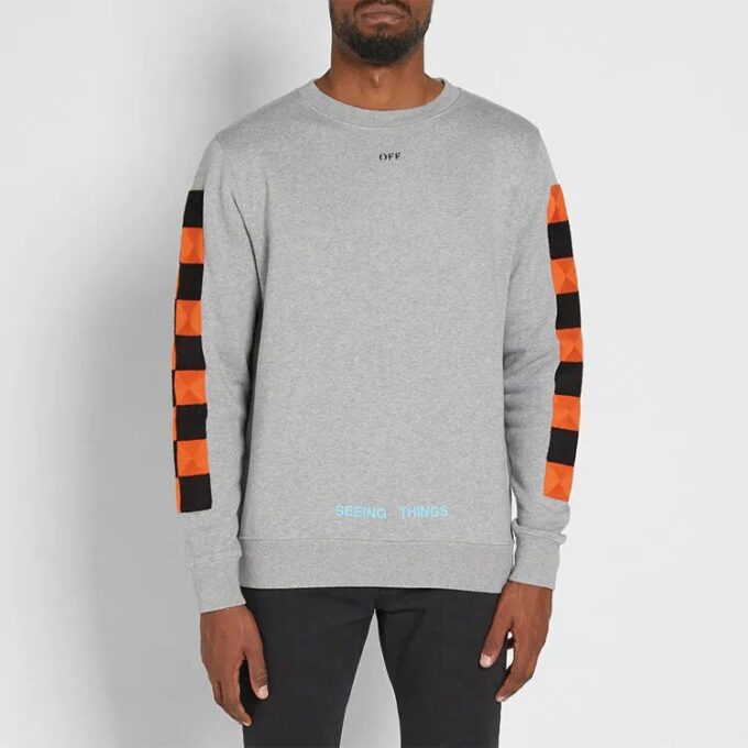Back Printing Plaid Round Neck Pullover Version Gray